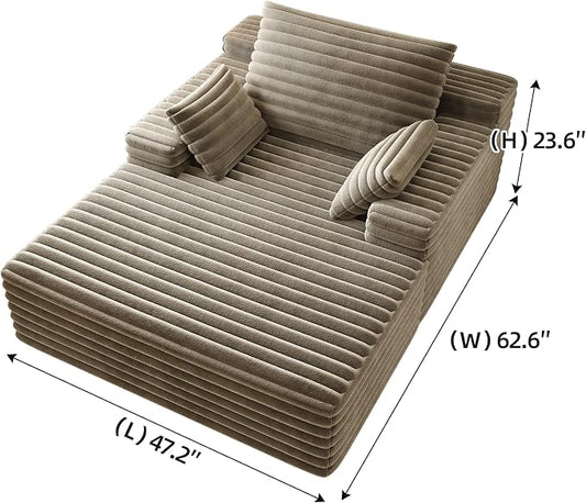 62.6" Oversized Boneless Chaise Lounge Sofa Bed - Cozy Corduroy Reading Chair for Living Room Bedroom, Small Cloud Couch with Throw Pillows, Plush Sleeper Sofa Chairs, No Assembly, Camel