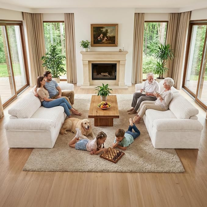 Vesgantti 118" Boneless Couches for Living Room, Modular Sectional Couch in Corduory | Memory Foam | No Assembly Required, Deep Seat Cloud Sofa for Apartment, Office (Beige)