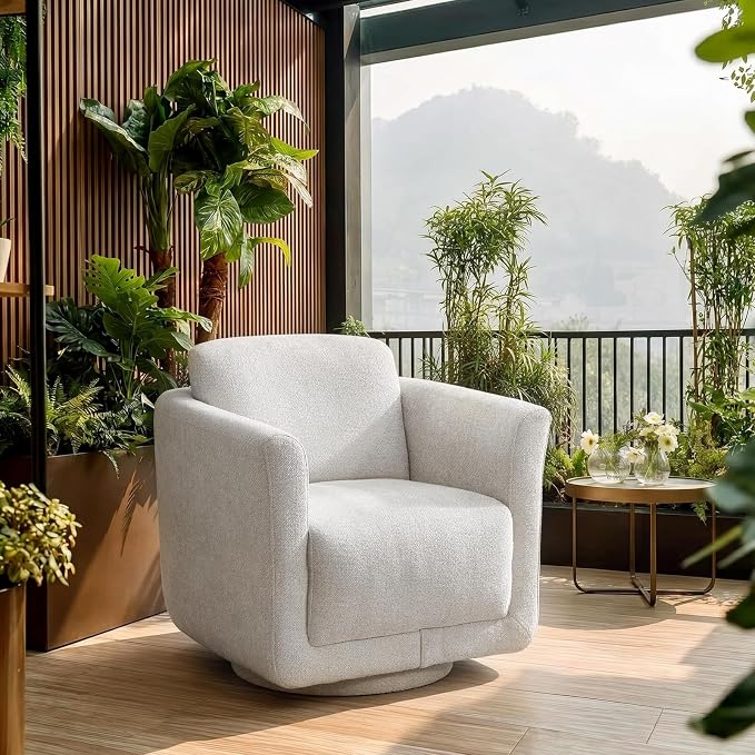 Swivel Accent Chair, 360° Barrel Chair with Solid Wood Frame & Removable Ergonomic Support Back Cushion, Fully Assembled Chenille Armchair for Living Room & Bedroom, Gray