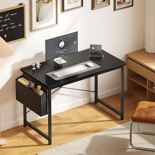 OLIXIS Computer Desk, 44 Inch Home Office Desks for Small Spaces, Writing Craft Study Gaming Table for Bedroom, Modern Computer Workstation with Storage Bag, Black