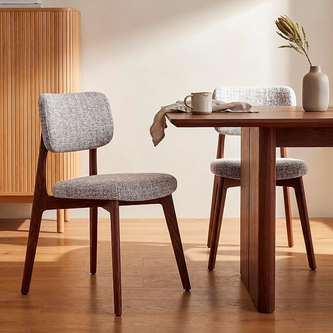COLAMY Dining Chairs Set of 6, Modern Upholstered Kitchen Room Chairs with Solid Red Oak Wood Legs, 5-Min Easy Assembly Anti-Wobble, High-Weight Fabric Farmhouse Side Chair,300LBS,Walnut,Oatmeal