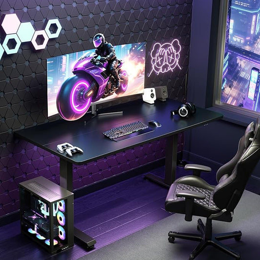 Veken 55 Inch Large Electric Standing Gaming Desk, Heights Adjustable,Sit to Stand Up, Work Home Office Computer Table for Study, Walking Pad, Writing, and Games, Wooden Desktop Desks, Black | Height Adjustable Sit Stand Up Computer Tables for Home Off...