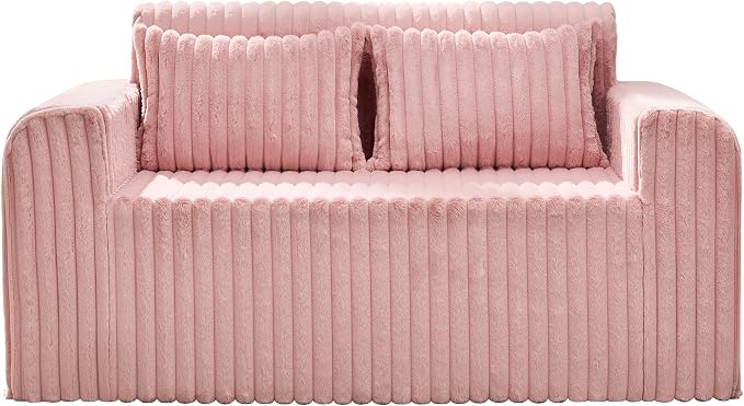 Hobestluk Couch Sofa 2-Seater Foam Sofa Loveseat for Small Spaces Comfy Sofas with Removable Cover Furry Couch with Pillows for Living Room, Bedroom, Apartment, Office (Pink, Loveseat)