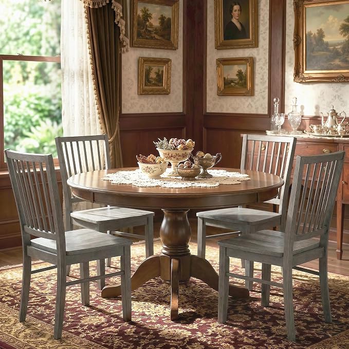 HOMCOM Farmhouse Dining Chairs Set of 2, Ergonomic Solid Wood Armless Kitchen Chairs with Rubberwood Legs for Dining Room, Kitchen, Rustic Gray