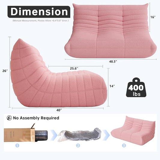 WHGBJA Bean Bag Chairs for Adults with Memory Foam Couch, Loveseat Sofa Chair for Bedroom, Living Room, Reading, Gaming Floor Sofa Couch, Boneless, Comfy