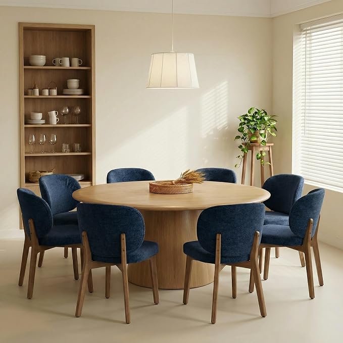 YOUNIKE Dining Chairs Set of 4 Modern Kitchen Dining Room Chairs Navy Blue | Chenille Fabric Upholstered Armless Side Accent Chair with Back Wide Padded Seat Wooden Leg, Soft, Breathable, Comfortable