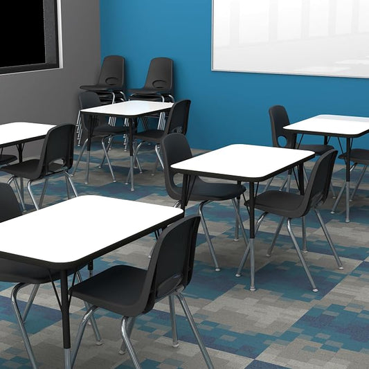 FDP Dry-Erase Rectangle Activity School and Office Table (24 x 36 inch), Standard Legs with Swivel Glides, Adjustable Height 19-30 inches; Quick Ship Single Box - Whiteboard Top and Black Edge