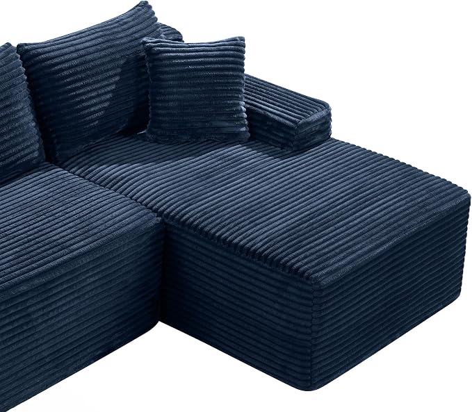 95" L-Shaped Right Facing Cloud Sectional Couch for Living Room, Modular Compressed Boneless Sectional Sofa Corduroy Boneless Corner Foam Sofa W/Chaise Lounge and Pillows