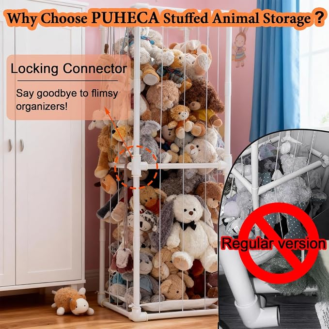 Large Stuffed Animal Storage Organizer, Creative PVC Stuffed Animals Storage Zoo Cage, Vertical Space Saving Large Capacity Plush Toy Zoo Holder for Kidroom Playroom-White