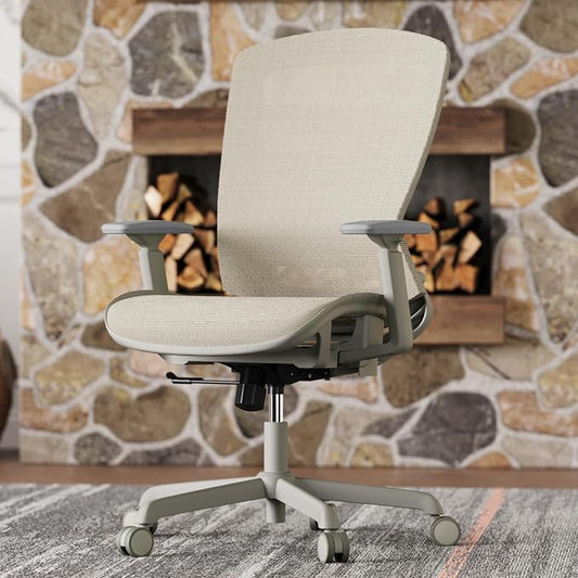 ELABEST Mesh Office Chair,Ergonomic Computer Desk Chair,Sturdy Task Chair- Adjustable Lumbar Support & Armrests,Tilt Function,Comfort Wide Seat,Swivel Home Office Chair (Beige)