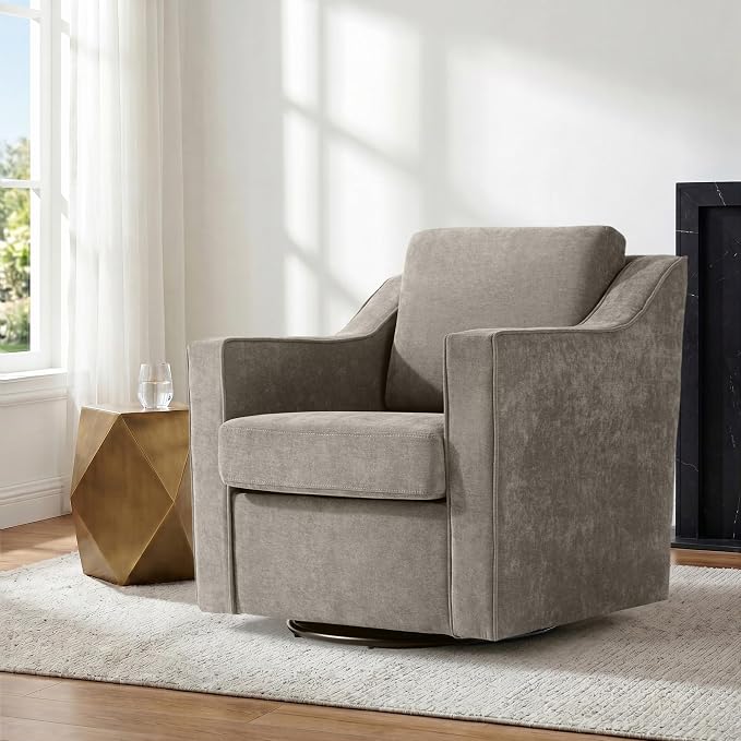 Swivel Accent Chair Set of 2, Modern Round Barrel Arm Chair for Living Room, Bedroom, Comfy Club Reading Chairs for Adults, Chenille Sand