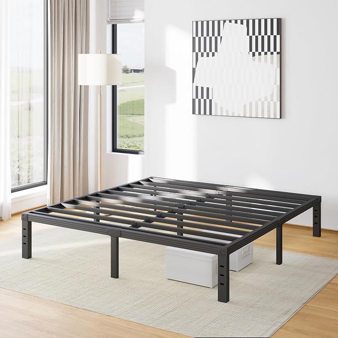 Furnitui 14 Inch High Platform California King Bed Frames, Metal Cal King Bed Frame No Box Spring Needed, Easy Assembly, Noise Free, Sturdy, Black