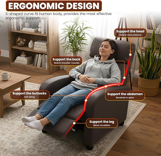 FDW Recliner Chair Reclining Sofa Leather Chair Home Theater Seating Lounge with Padded Seat Backrest