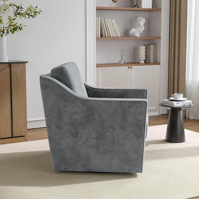 Swivel Accent Chair, 360° Swivel Upholstered Club Armchairs for Living Room, Comfy Single Sofa Reading Chair with Deep Seat, Metal Swivel Base, Chenille Fabric, Gray