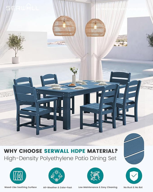 SERWALL HDPE Outdoor Dining Table and Chairs Set for 4 | with Armless Chair Seat