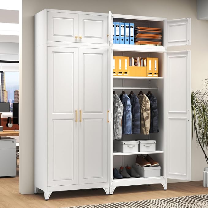 Polup Metal Wall Cabinet, Upper Cabinet for Wardrobe, Small Top Storage Cabinet for Bedroom, Living Room, White, 18" D x 32" W x1 5" H - Assembly Required