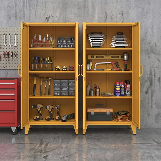X-Shaped Door Kitchen Pantry Cabinets with Lockable and Adjustable partitions Metal Storage Cabinet 61" H Metal Pantry Cabinetfor Cupboard/Dining Room/Bathroom/Living Room/Office/Laundry Room
