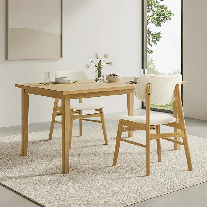 KISLOT Wooden Dining Chairs Set of 4, Upholstered Modern Dining Room Chairs, Solid Oak Wood Kitchen Chairs with Soft Cushion Backrest for Farmhouse, Restaurant, Cafรฉ (Cream Fabric & Original Color)