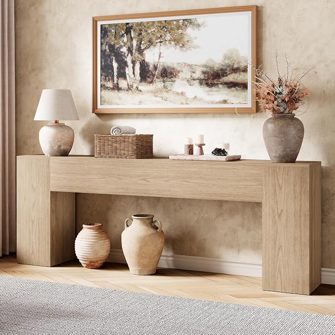 Epecoya 86-Inch Console Table for Living Room, Farmhouse Extra Long Entryway Table, Wood Sofa Table Behind Couch for Hallway, Entry Way, Entrance, Light Oak Brown