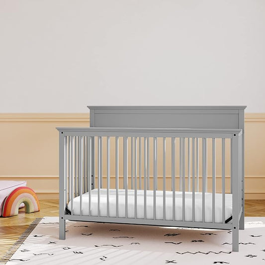 Storkcraft Carmel 5-in-1 Convertible Crib - GREENGUARD Gold Certified, Converts to Toddler Bed & Full-Size Bed, Fits Standard Full-Size Crib Mattress, 4 Adjustable Mattress Heights (Pebble Gray)