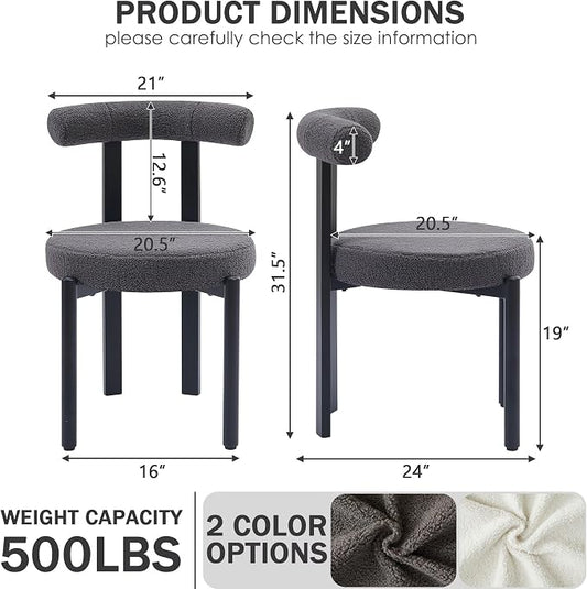 Boucle Dining Chairs Set of 6 Kitchen & Dining Room Chairs(Gray) | Mid Century Modern Upholstered Dining Chairs with Curved Backrest and Black Metal Legs