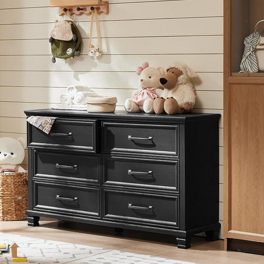 SAVOR LIFE Farmhouse Bedroom Dresser and Nightstand Sets 4 Piece, 5/6 Drawer Dresser & 2 Drawer Nightstand Set for Home, Bedroom, Hallway, Black