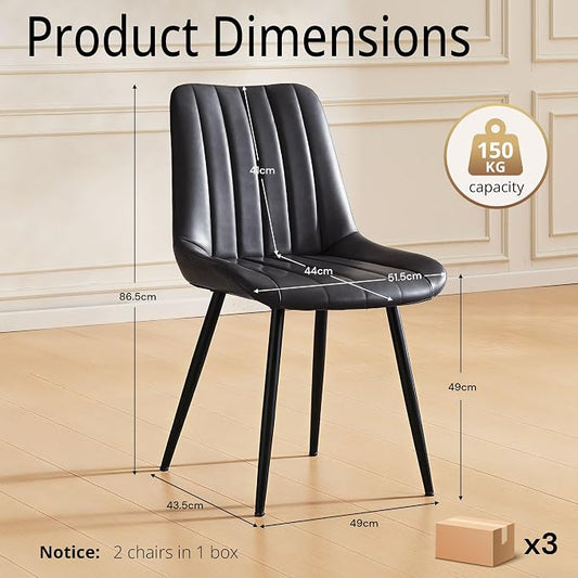 CLIPOP Dining Chairs Set of 6, Faux Leather Dining Chairs with Upholstered Seat, High Back Comfy Cushion, Metal Leg, Accent Kitchen Side Chair for Living, Restaurant & Meeting Room, Black