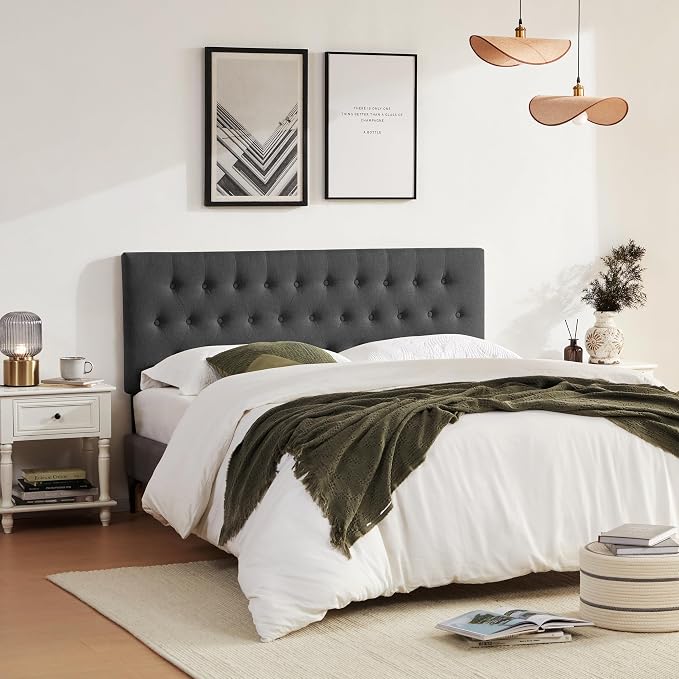 Tufted Upholstered Headboard Full Size, Adjustable Height 37- 51 in, Black | Sturdy and Durable Solid Wood Full XL Headboard, Fabric Full Headboard Only, Modern Button Diamond Design Head Board