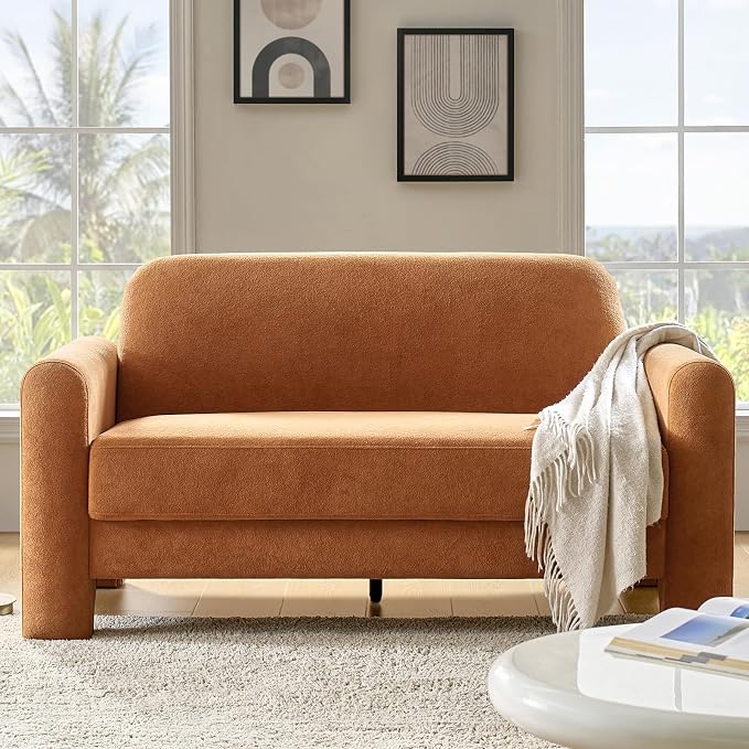 HULALA HOME 60" Modern Curved Loveseat Sofa, Comfy Chenille Couch Small Love Seat with Wrapped Armrests, 2 Seater Sofa for Living Room, Easy Assembly, Orange