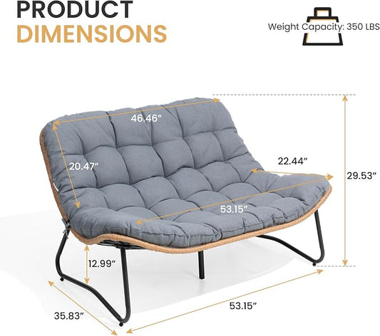 Crestlive Products Outdoor Loveseat, 2 Seater Outdoor Couch with Soft Cushion, All-Weather Boho Rattan Patio Furniture for Balcony, Poolside, Backyard, Porch (Dark Gray)