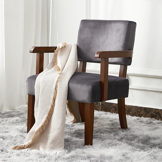 FAGAGA Accent Chair Set of 2 with Table, Living Room Chairs with Velvet Soft Seat and Armrests for Living Room Bedroom Reading Room Waiting Room, Grey