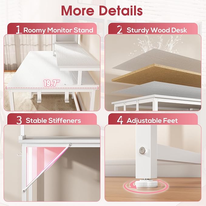 DurayLoly 55" White Computer Desk with 2 Acrylic Cabinet & 3 Fabric Drawers | Integrates Ample Storage & Display, Great Fit for Small Spaces, Outlets Suitable for Studying, Working & Gaming Equipments