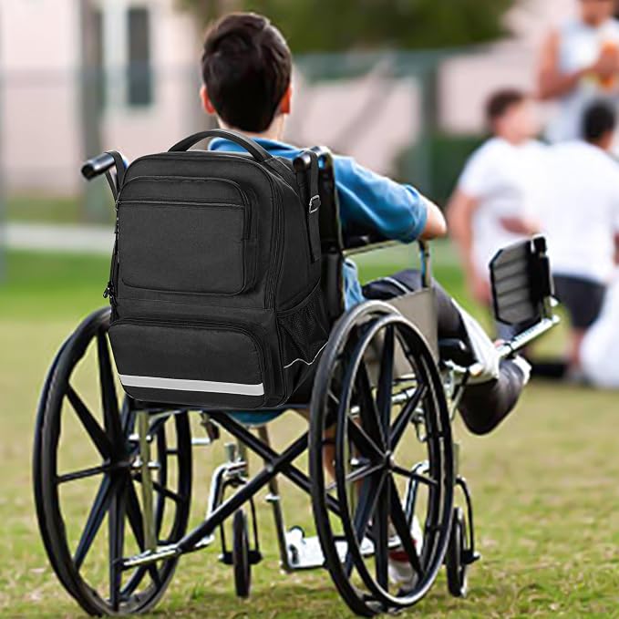 samdew Wheelchair Backpack, Wheelchair Bag for Back of Chair, Wheel Chair Basket to Hang on Back with Thermal Insulation Pocket, Electric Wheelchair Accessories Storage for Adults & Seniors, Bag only