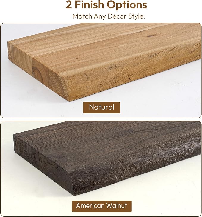 Vivelove Live Edge Floating Shelves 36 inch, Elm Wood Shelf with Invisible Bracket, Rustic Farmhouse Wall Shelf for Living Room Bedroom Bathroom Office Book, 36x8 - Set of 2 - Natural
