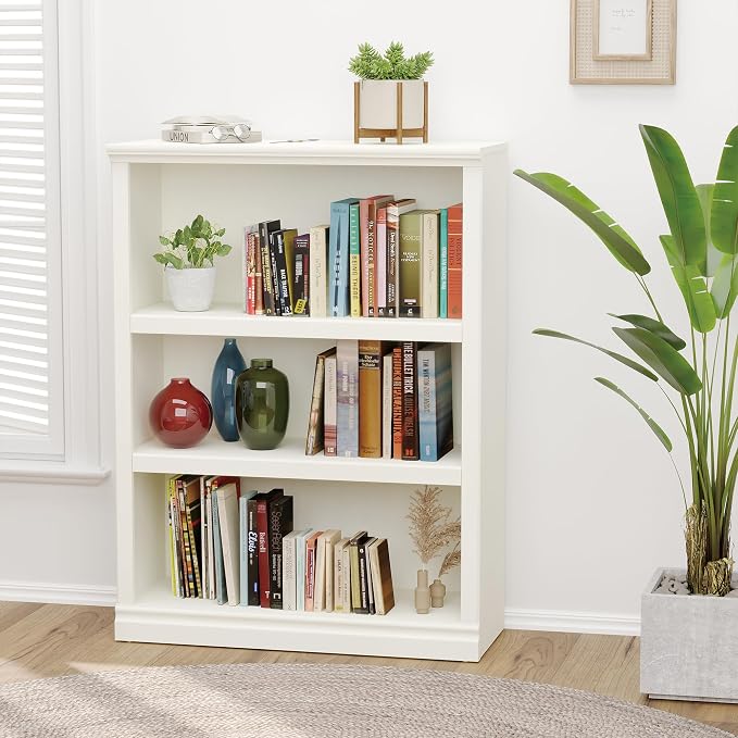Bevfint 43 in Tall Bookcase, 3-Tier Bookshelf Open Storage, 33 inch Wide Floor Standing Indoor Furniture, Book Cases for Home School Library Office Bedroom Kids, White 3 Tiers