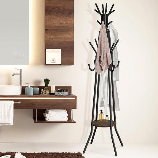 Simple Houseware Standing Coat Hat Hanger Organizer Tree Shaped Rack with Shelf for Entryway, Bedroom, and Hallway, 20 Hooks, Rustic Brown