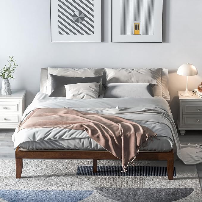Giantex 14 Inch King Wood Platform Bed Frame, Minimalist Style Mattress Foundation with Solid Rubber Wood, Heavy Duty Slat Support, Without Headboard, Easy Assembly, No Box Spring Needed, Walnut