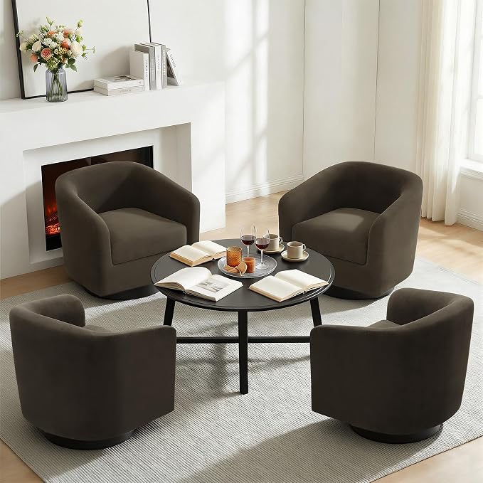 Swivel Barrel Accent Chair, Modern Round Chenille Fabric Arm Chair for Living Room, Bedroom, Comfy Club Reading Chairs for Adults