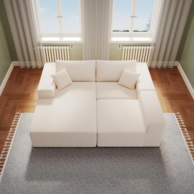 WHGBJA 108" Modular Sectional Sofa — Oversized Cloud Couch with L-Shape Chaise, Upholstered 3-Seat Modular Sectional for Living Room (Beige)