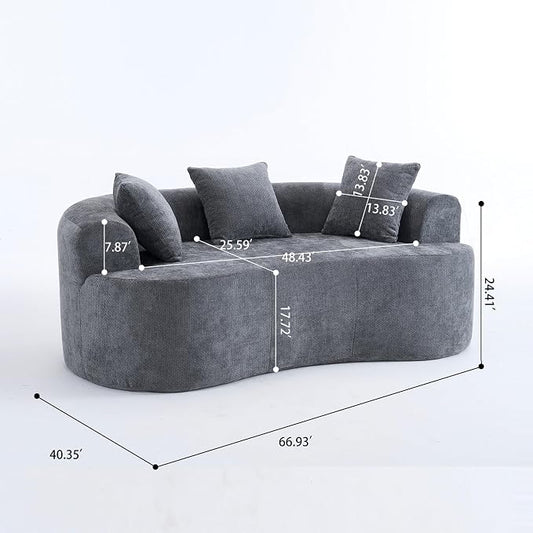 67" Cloud Curved Loveseat Sofa, Deep Seat Boneless Love Seat Couches with 3 Throw Pillows, Modern Chenille 2 Seater Compressed Floor Loveseat Sofa for Living Room Small Spaces, No Assembly | Breathable material