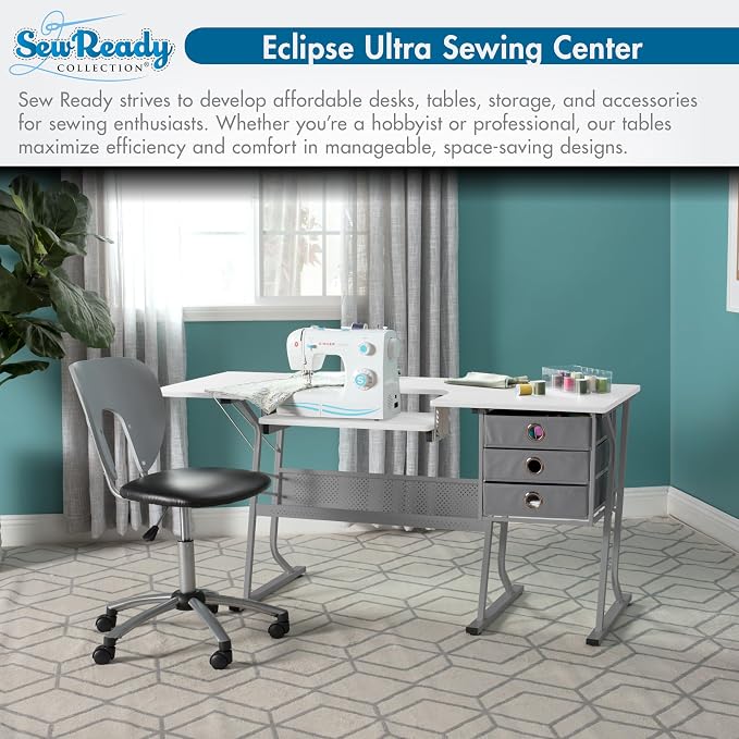 Studio Designs Eclipse Ultra Sewing Machine Craft Table Cabinet, Grey/White