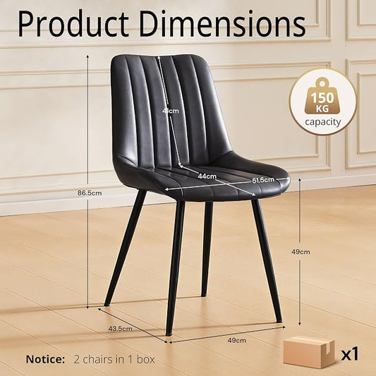 CLIPOP Dining Chairs Set of 2, Faux Leather Dining Chairs with Upholstered Seat, High Back Comfy Cushion, Metal Leg, Accent Kitchen Side Chair for Living, Restaurant & Meeting Room, Black