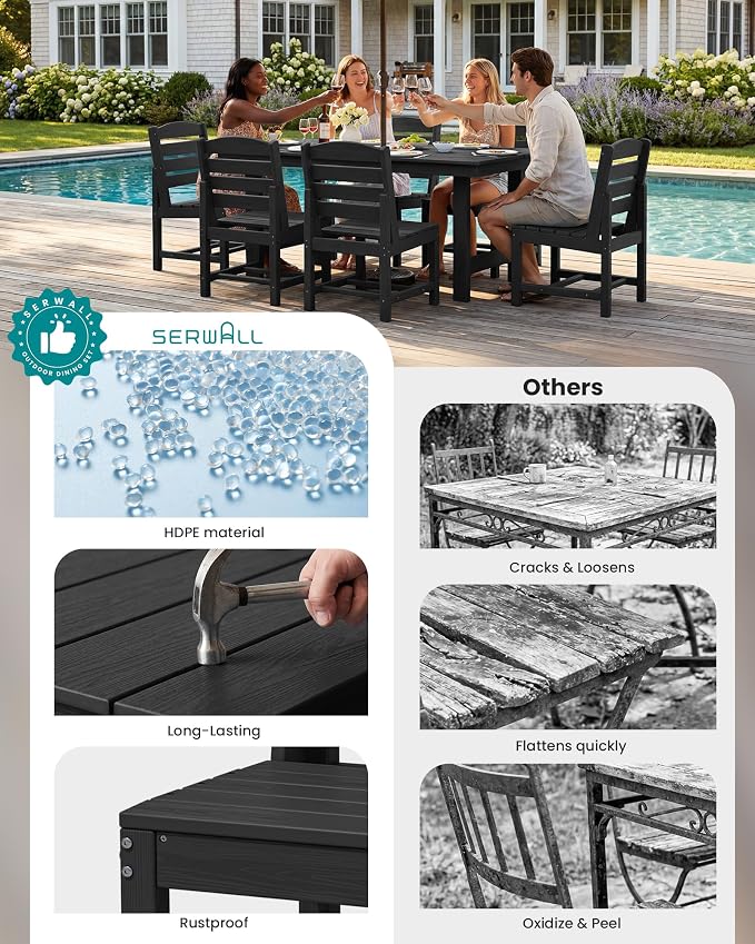 SERWALL Armless Outdoor Dining Chair Set of 2, All Weather Resistant,Black