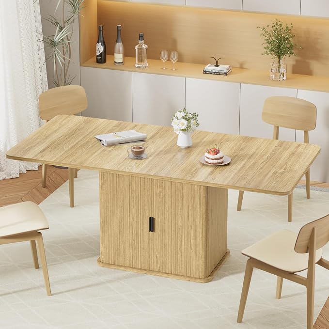 Extendable Dining Table for 4–6, 47″–63″ Rectangular Kitchen Table with Storage, Mid Century Modern Expandable Dinner Table for Dining Room,Kitchen