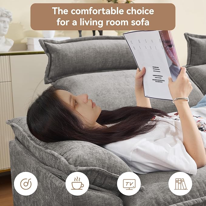 72'' Cloud Modern Loveseat Couch with Detachable Headrest, Modular Sectional Sofa Couch Deep Love Seat, Oversized 2 Seater Chenille Comfy Sofa with Armrests for Living Room, Light Grey