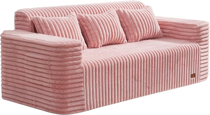 ZurNesfure Sofa Couch Cloud 3-Seater Memory Foam Couch with Pillow No Assembly Required, Modern Couch with Removable Washable Cover Boneless Sofas for Living Room Bedroom Apartment (Pink,3-Seater)