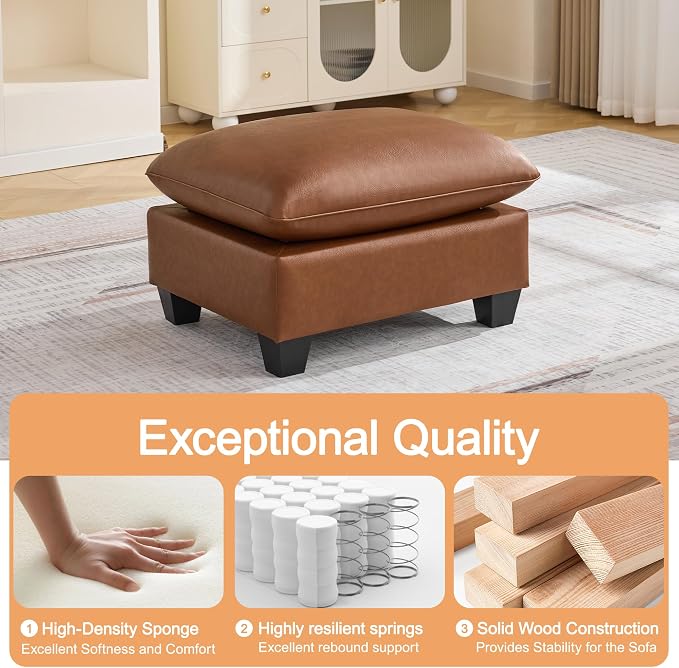 31.5" Faux Leather Large Square Ottoman, Oversized Upholstered Footrest for Living Room, Bedroom, Entryway, Brown