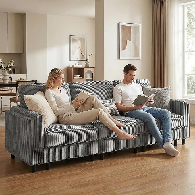 KKL 3 Seat 83‘’ Sofa Couch for Living Room - Modular Sectional Small Couch with Storage Ottoman, Convertible L Shaped for Living Room, Modern Reversible Design (Grey, 3 Seat Sofa)