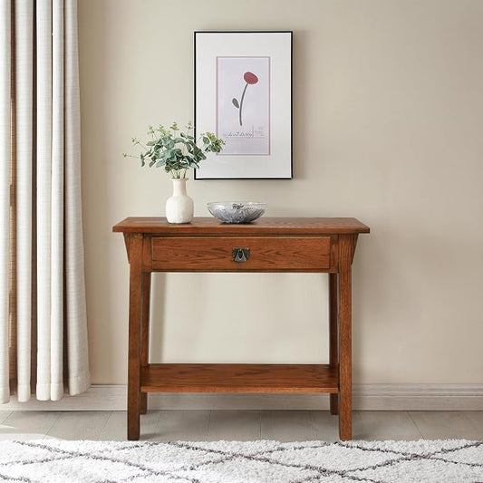 Leick Home Mission Console Table, Solid Wood, 1 Storage Drawer, Bottom Display Shelf, Narrow Depth, Easy-Assembly, For Living Room/Hallway, Russet, 30 in L x 10 in W x 28 in H, 9057-RS