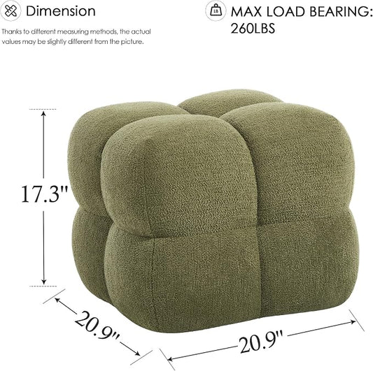 Zesthouse Square Pouf Ottomans Footstool Set of 2, Upholstered Poofy Ottoman for Couch Sofa, Modern Vanity Chair Backless for Living Room, Green Boucle Stool Foot Rest, Fabric Ottoman Coffee Table
